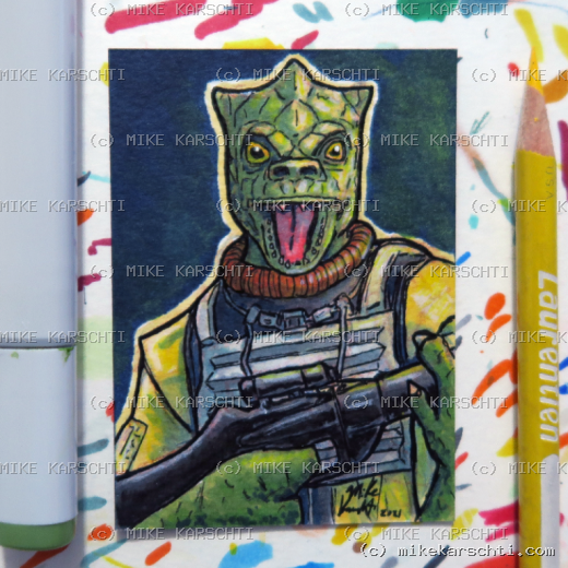 Custom hand-drawn trading card #35 by Mike Karschti