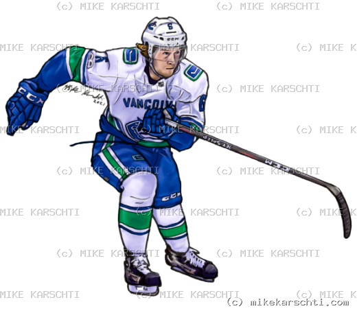 Brock Boeser hockey sticker, hand-drawn by Mike Karschti
