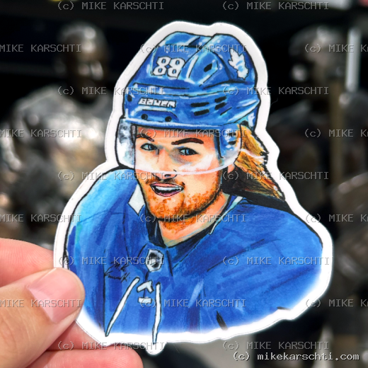 William Nylander hockey sticker, hand-drawn by Mike Karschti
