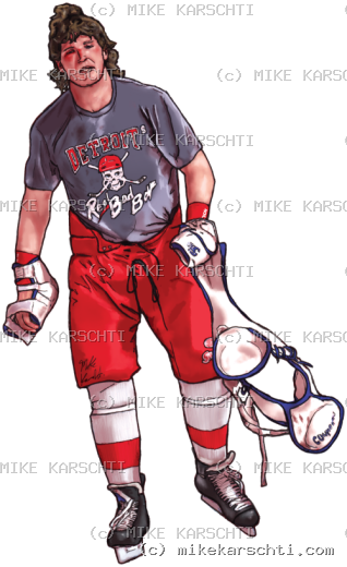 Bob Probert hockey sticker, hand-drawn by Mike Karschti